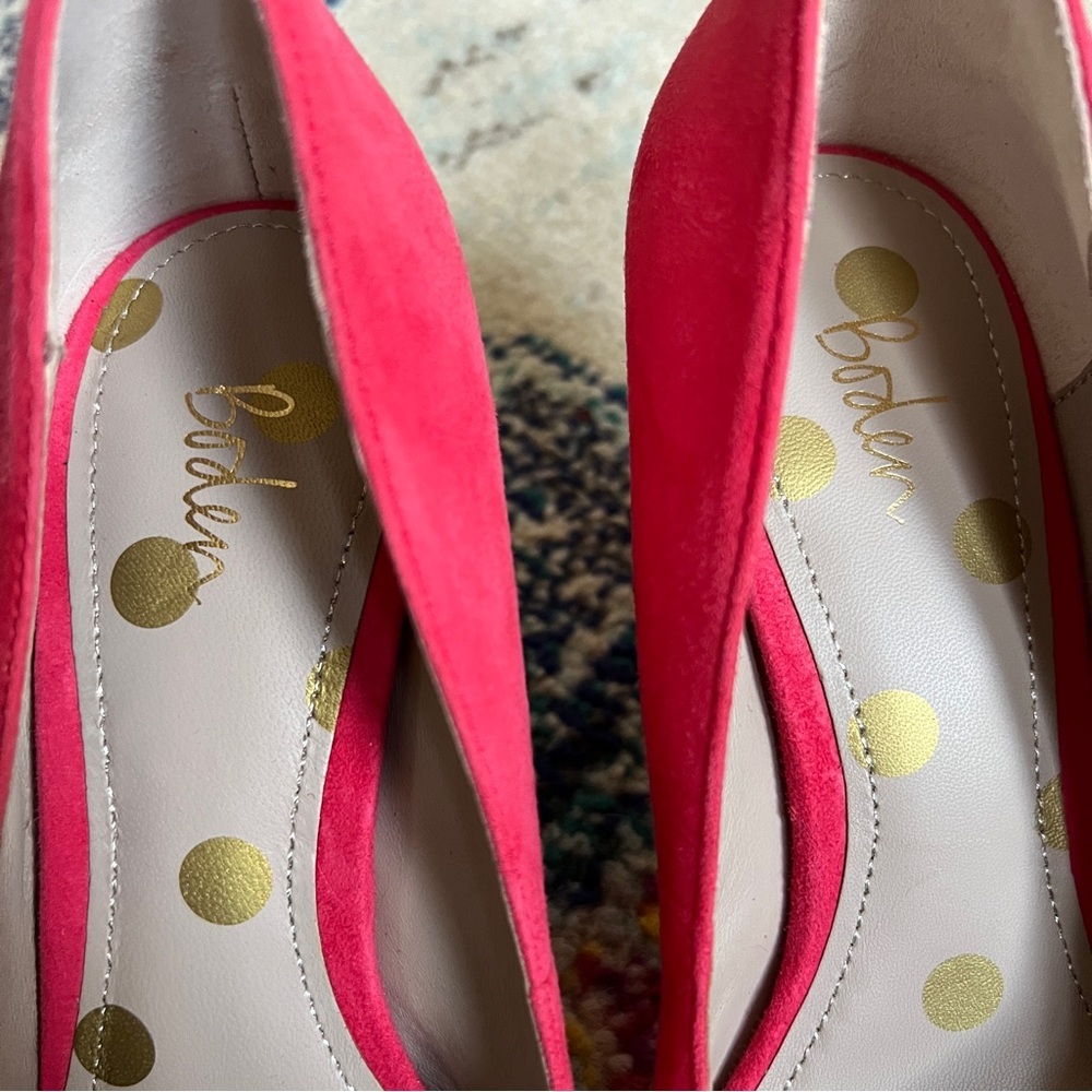 Boden Pink Suede Eleanor Pointed Toe Kitten Heels with Black Bow size 39 - Picture 9 of 9